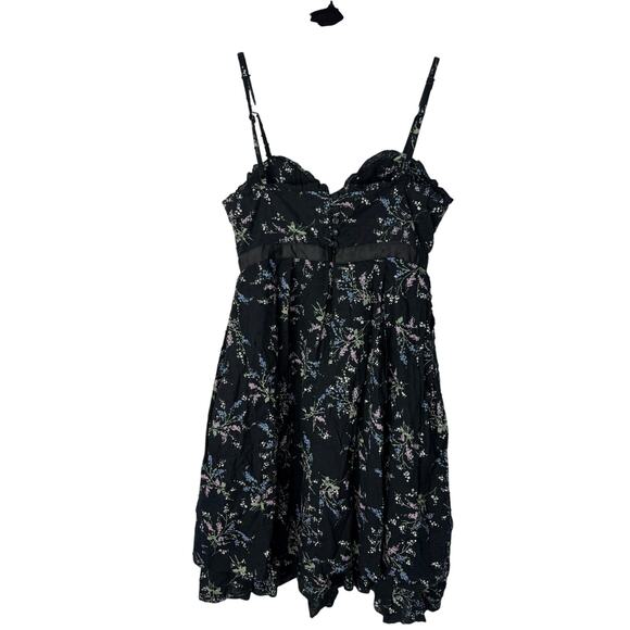 Vintage Y2K Forever 21 Floral Babydoll Dress Black Empire Waist Sz S Dark Fairy - Picture 2 of 9